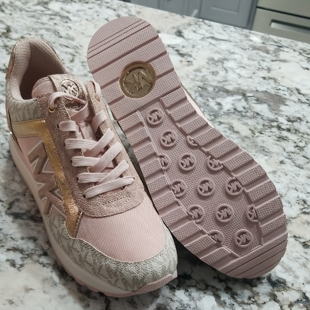 Michael Kors Pink and Gold Sneakers with leather Accents - Picture 5 of 9